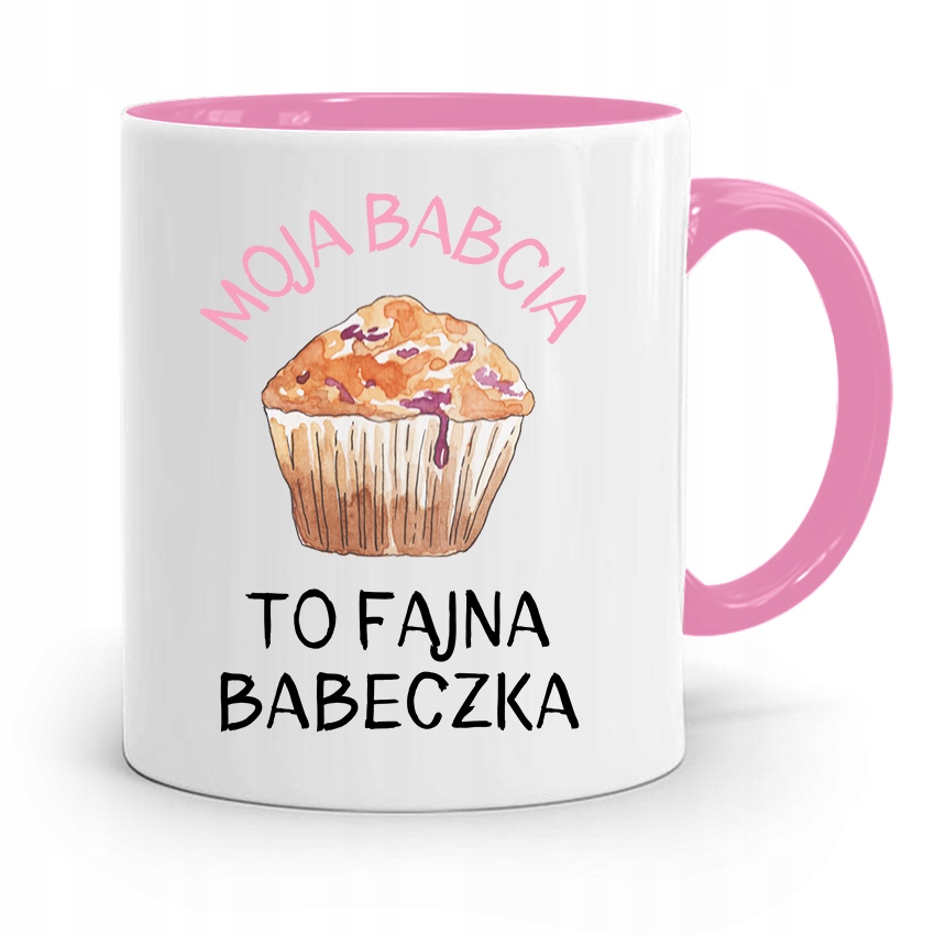 Kubek Różowy Dla Babci Fajna Babeczka Z Nadrukiem Ze Zdjęciem