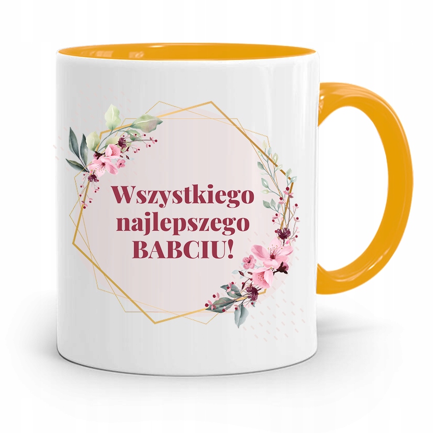 Kubek Żółty Dzień Babci Wszystkiego Najlepszego Z Nadrukiem Ze Zdjęciem