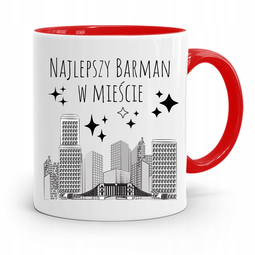 Kubek Czerwony Dla Barmana Najlepszy We Mieście Z Nadrukiem Ze Zdjęciem