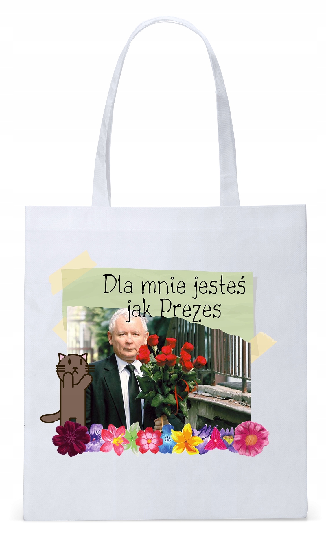 Śmieszny Pis Kaczyński Torba Eco Biała Shopper Z Nadrukiem Ze Zdjęciem