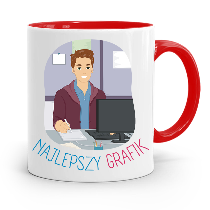 Kubek Czerwony Prezent Dla Najlepszego Grafika Z Nadrukiem Ze Zdjęciem
