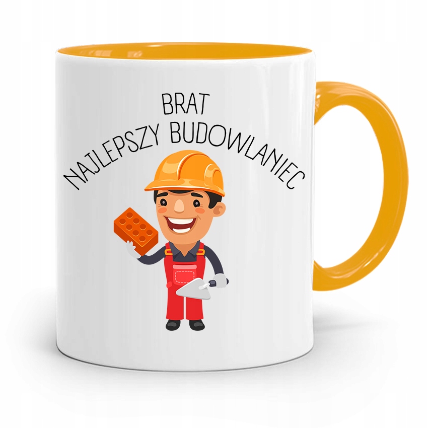 Kubek Żółty Dla Brata Najlepszy Budowlaniec Z Nadrukiem Ze Zdjęciem