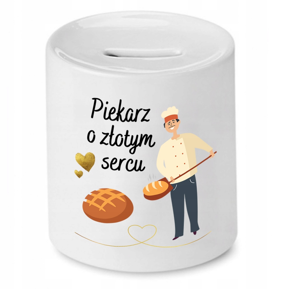 Skarbonka Dla Piekarza O Złotym Sercu Prezent Z Nadrukiem Ze Zdjęciem Z Nad