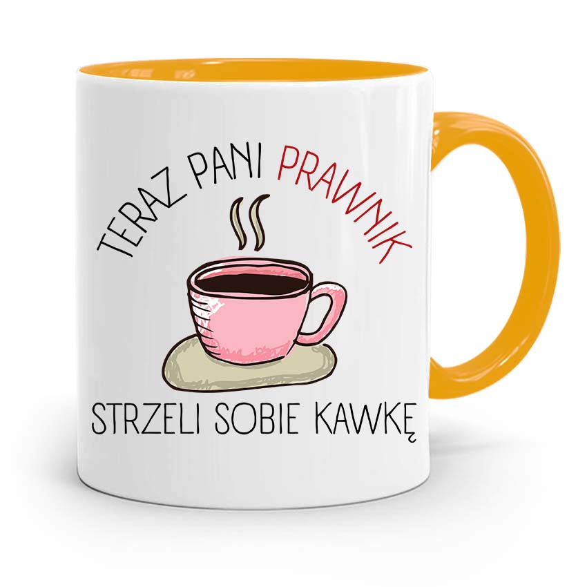 Kubek Żółty Dla Prawniczki Strzeli Sobie Kawkę Z Nadrukiem Ze Zdjęciem