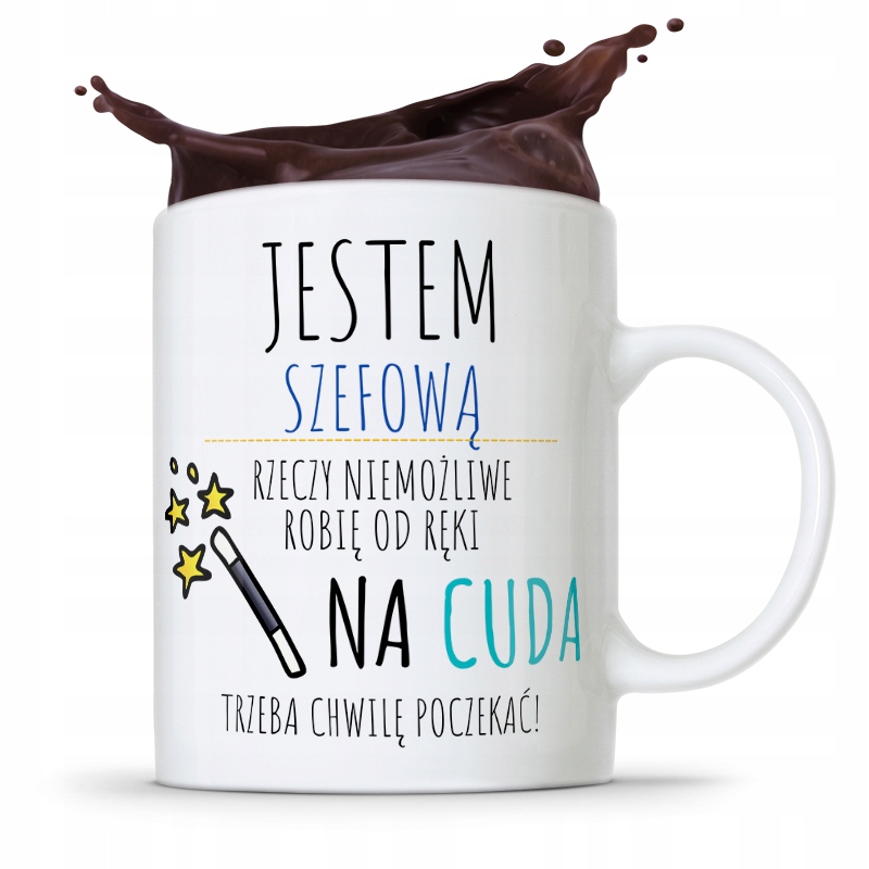 Kubek Prezent Dla Szefowej Na Cuda Trzeba Poczekać Z Nadrukiem Ze Zdjęciem