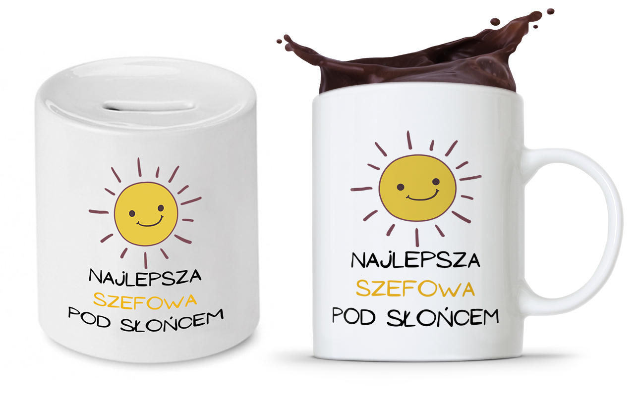 Dla Szefa Szefowej Zestaw Kubek + Skarbonka Z Nadrukiem Ze Zdjęciem