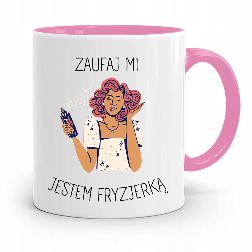 Kubek Różowy Dla Fryzjera Zaufaj Jestem Fryzjerką Z Nadrukiem Ze Zdjęciem