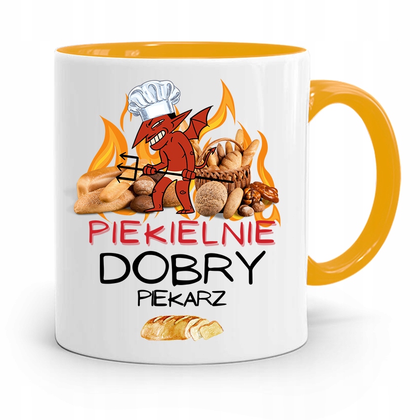 Kubek Żółty Dla Piekarza Piekielnie Dobry Piekarz Z Nadrukiem Ze Zdjęciem