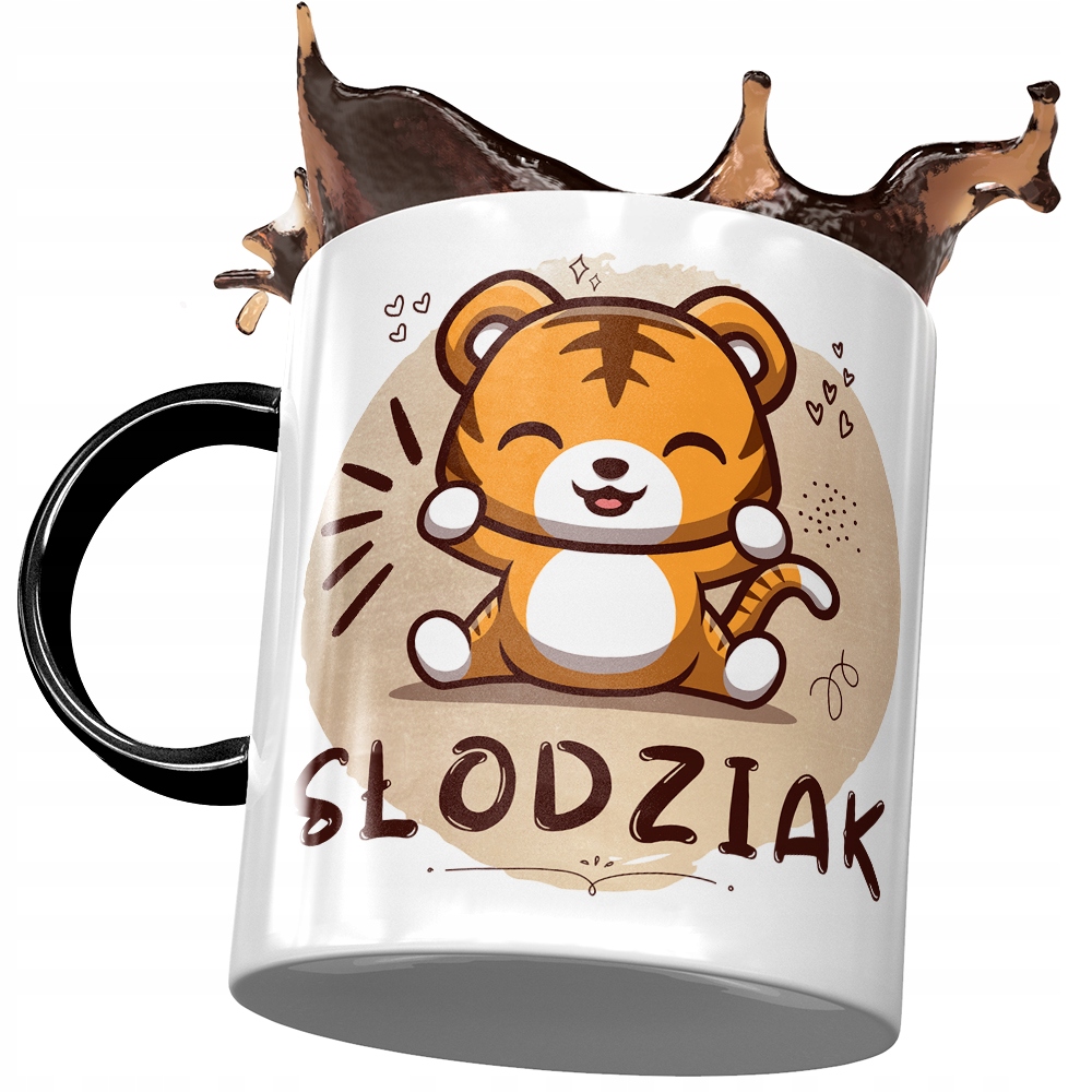 Kubek Czarny Z Tygryskiem Tygrysem Słodki Prezent Z Nadrukiem Ze Zdjęciem