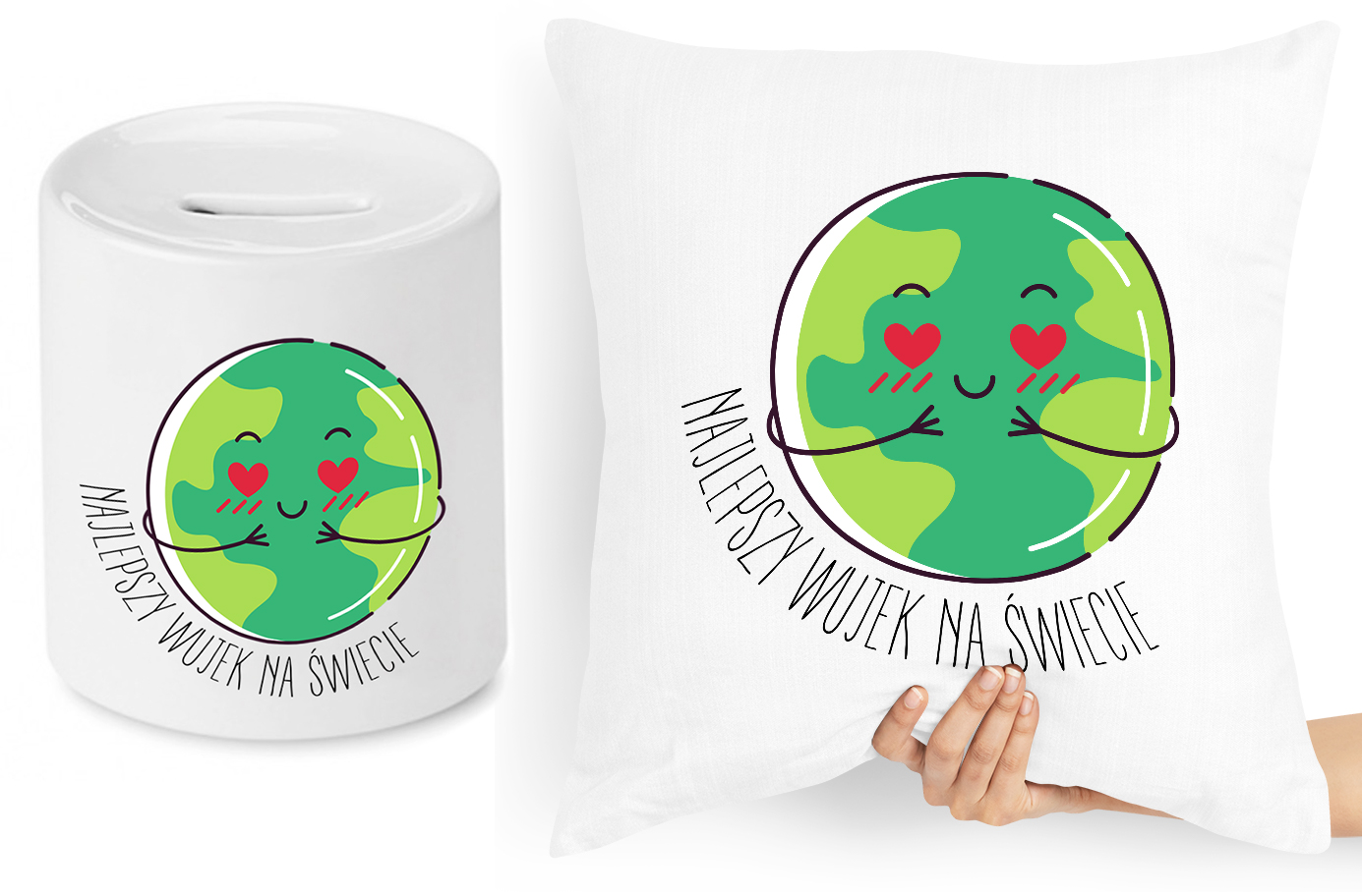 Dla Wujka Zestaw Poduszka + Skarbonka Prezent Z Nadrukiem Ze Zdjęciem