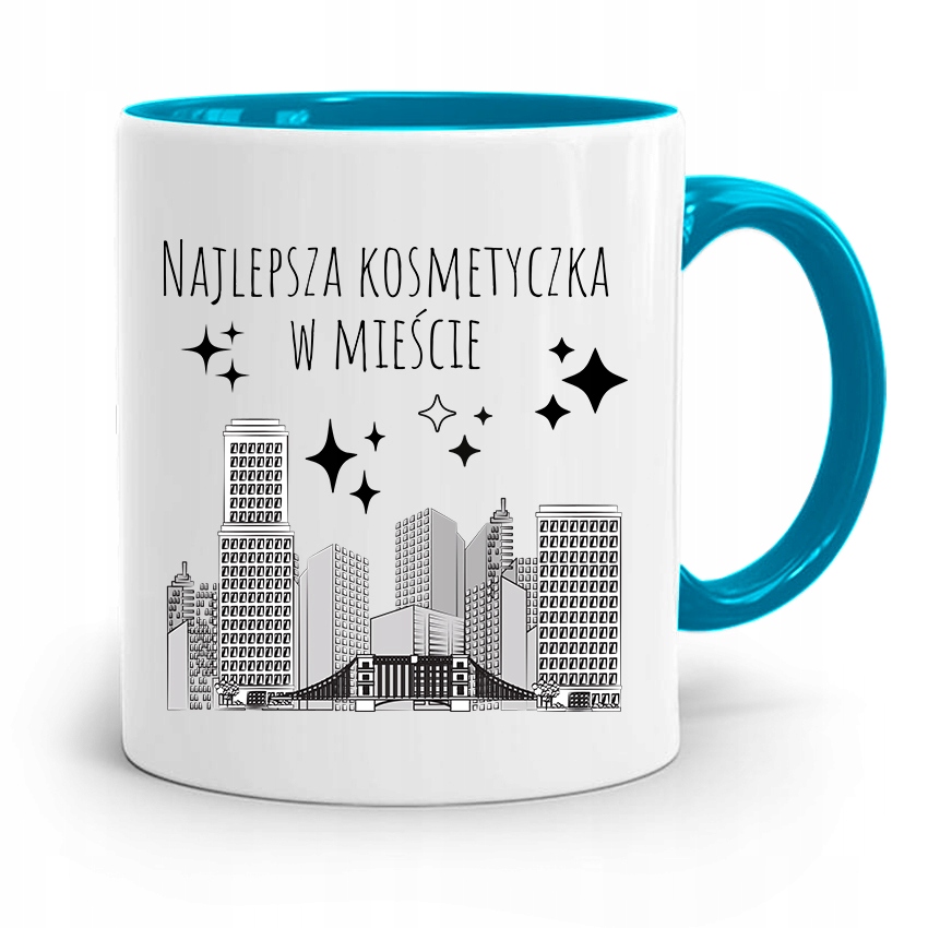 Kubek Błękitny Dla Kosmetyczki Najlepsza W Mieście Z Nadrukiem Ze Zdjęciem