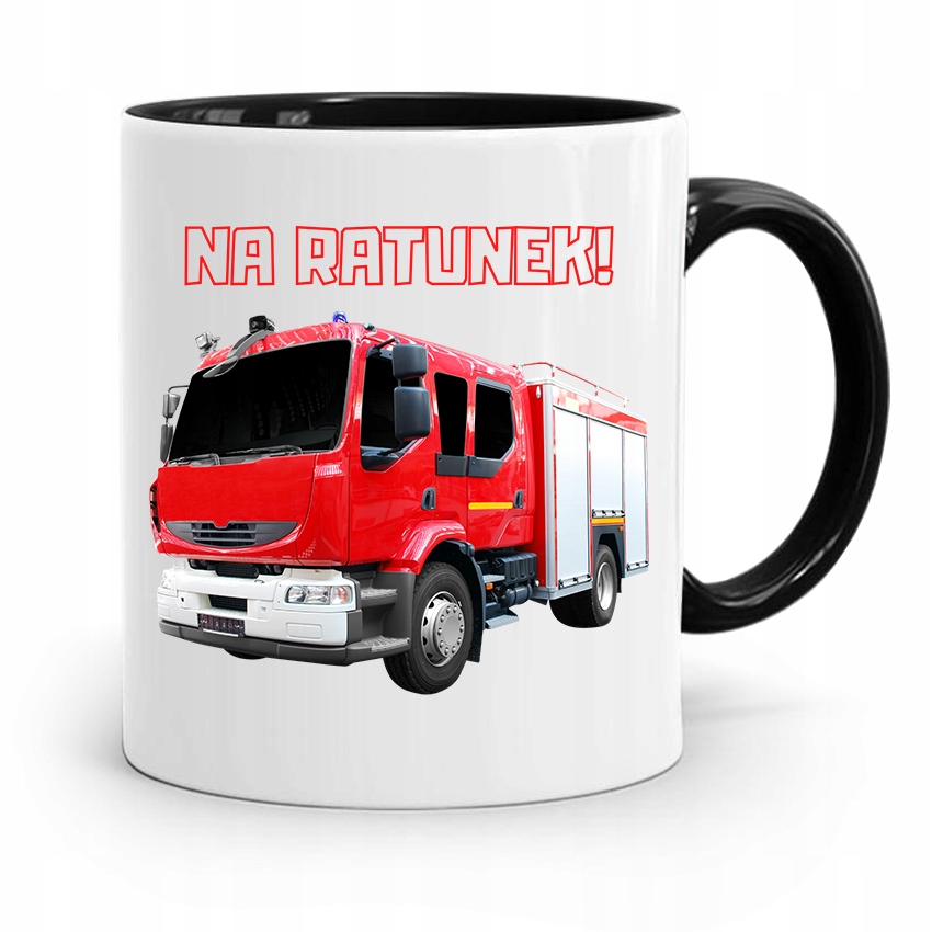Kubek Czarny Dla Strażaka Straż Na Ratunek Z Nadrukiem Ze Zdjęciem