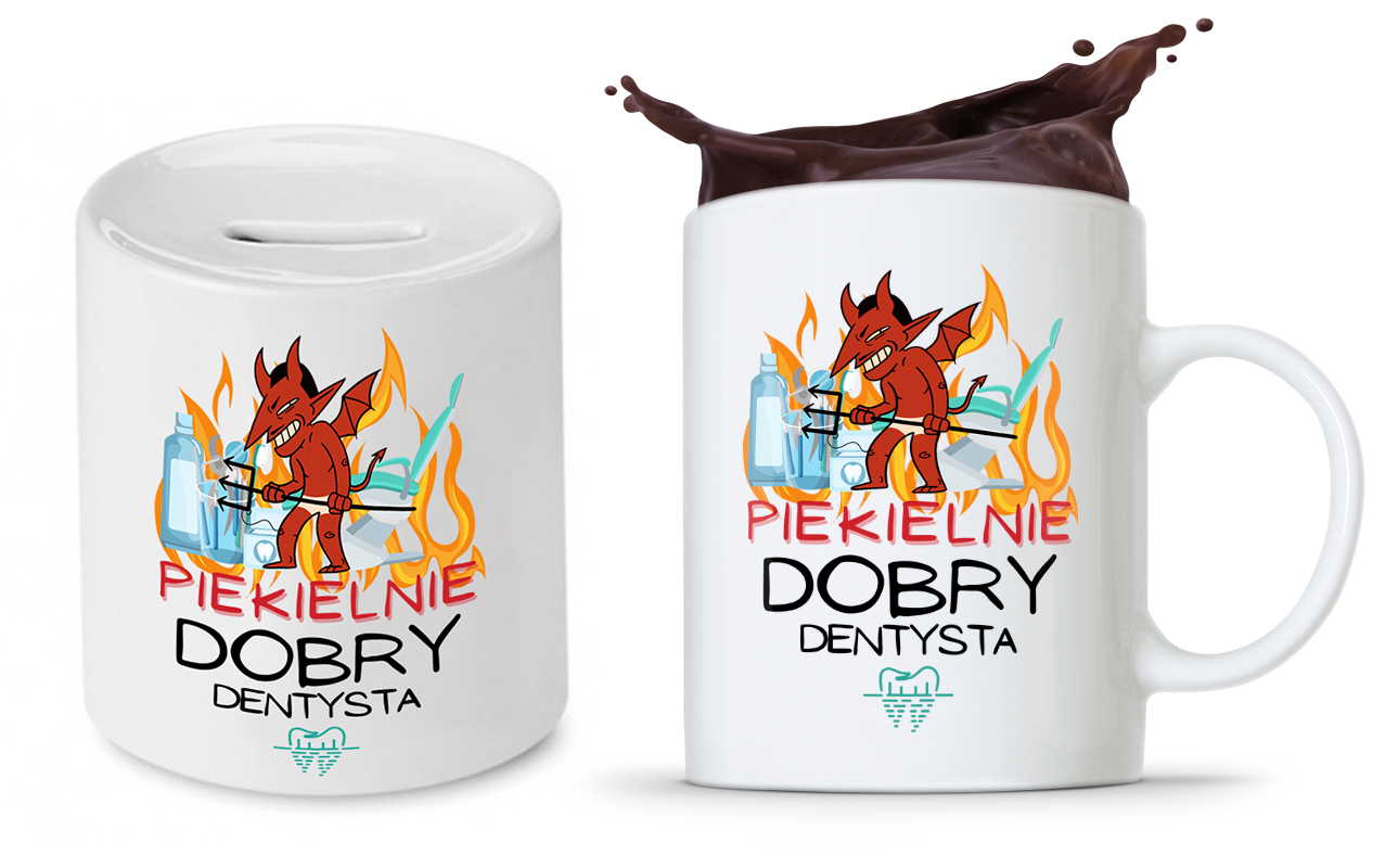 Zestaw Dla Dentysty Stomatologa Kubek + Skarbonka Z Nadrukiem Ze Zdjęciem