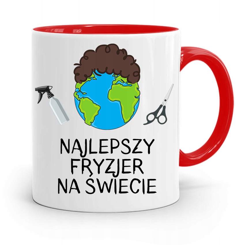 Kubek Czerwony Fryzjerki Najlepszy Fryzjer Świata Z Nadrukiem Ze Zdjęciem
