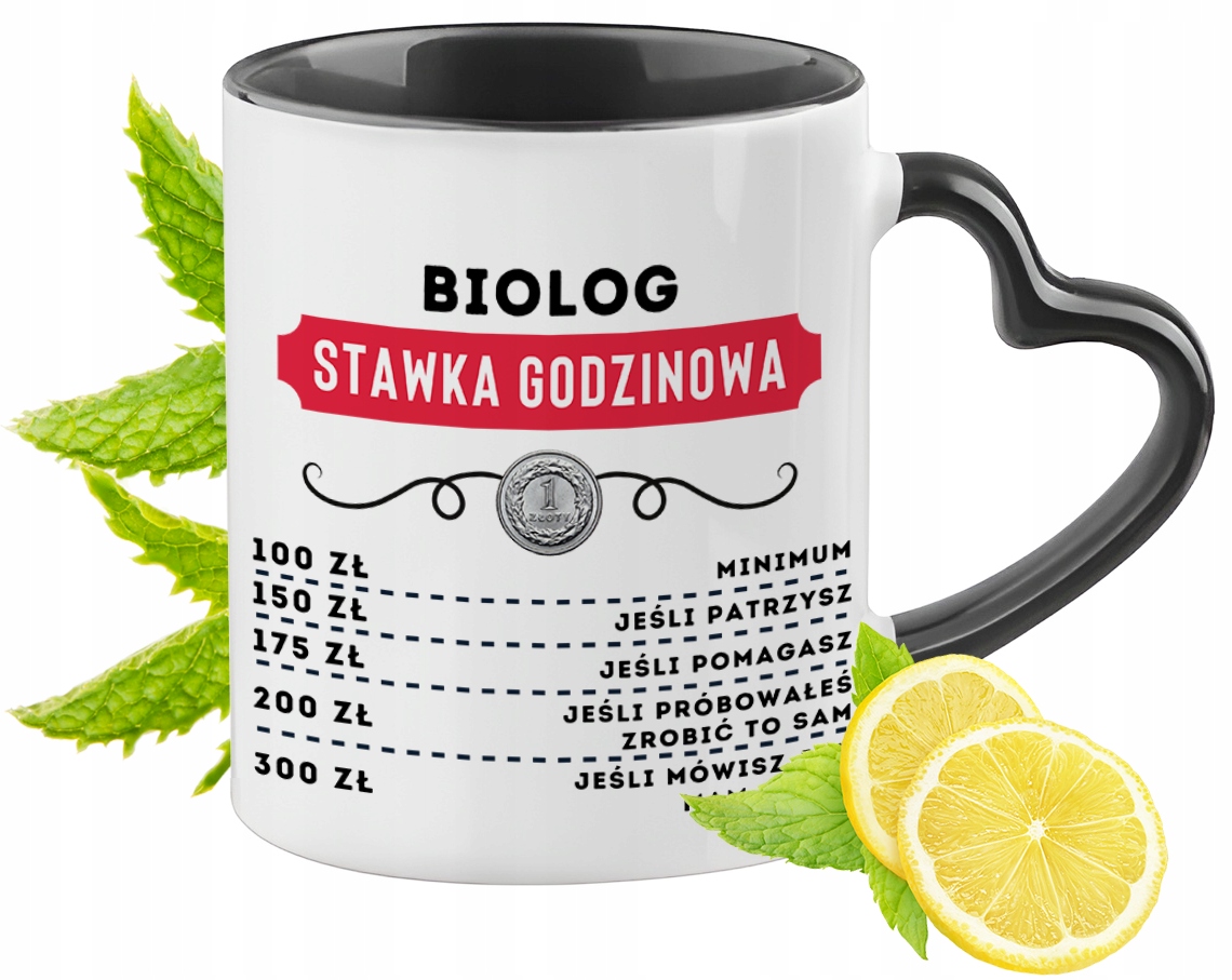 Kubek Czarny Z Uszkiem W Kształcie Serca Dla Biologa Na Prezent