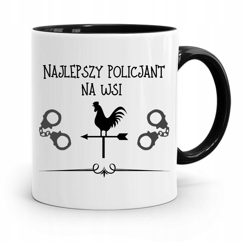 Kubek Czarny Dla Najlepszego Policjanta Na Wsi Z Nadrukiem Ze Zdjęciem