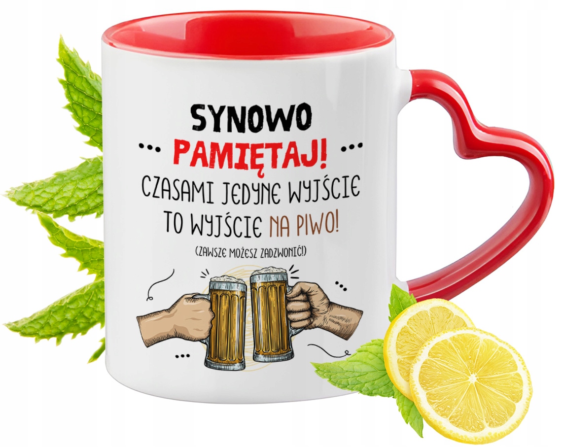 Dla Synowej Kubek Czerwony Z Uszkiem W Kształcie Serca Na Prezent