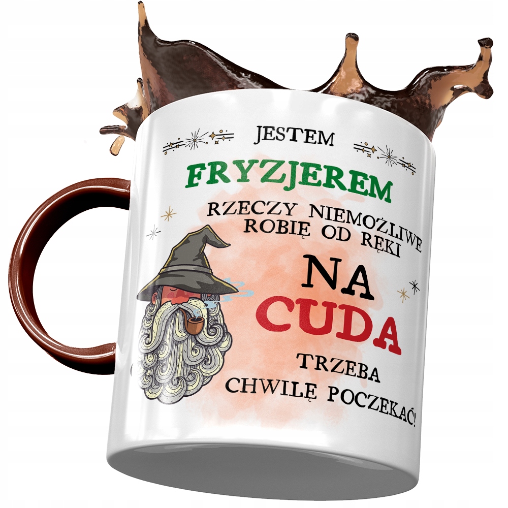 Kubek Bordowy Dla Fryzjera Na Cuda Trzeba Chwile Z Nadrukiem Ze Zdjęciem