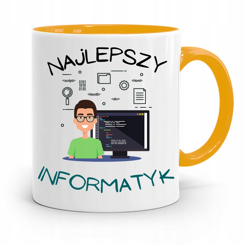 Kubek Żółty Informatyka Programisty Najlepszy Inf Z Nadrukiem Ze Zdjęciem