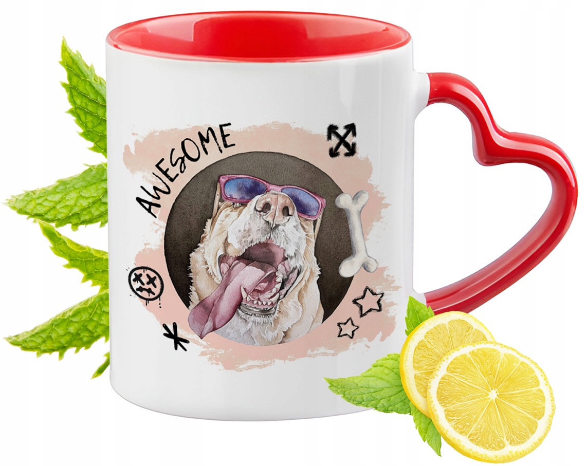 Pies Pieski Kubek Czerwony Z Uszkiem W Kształcie Serca Na Prezent