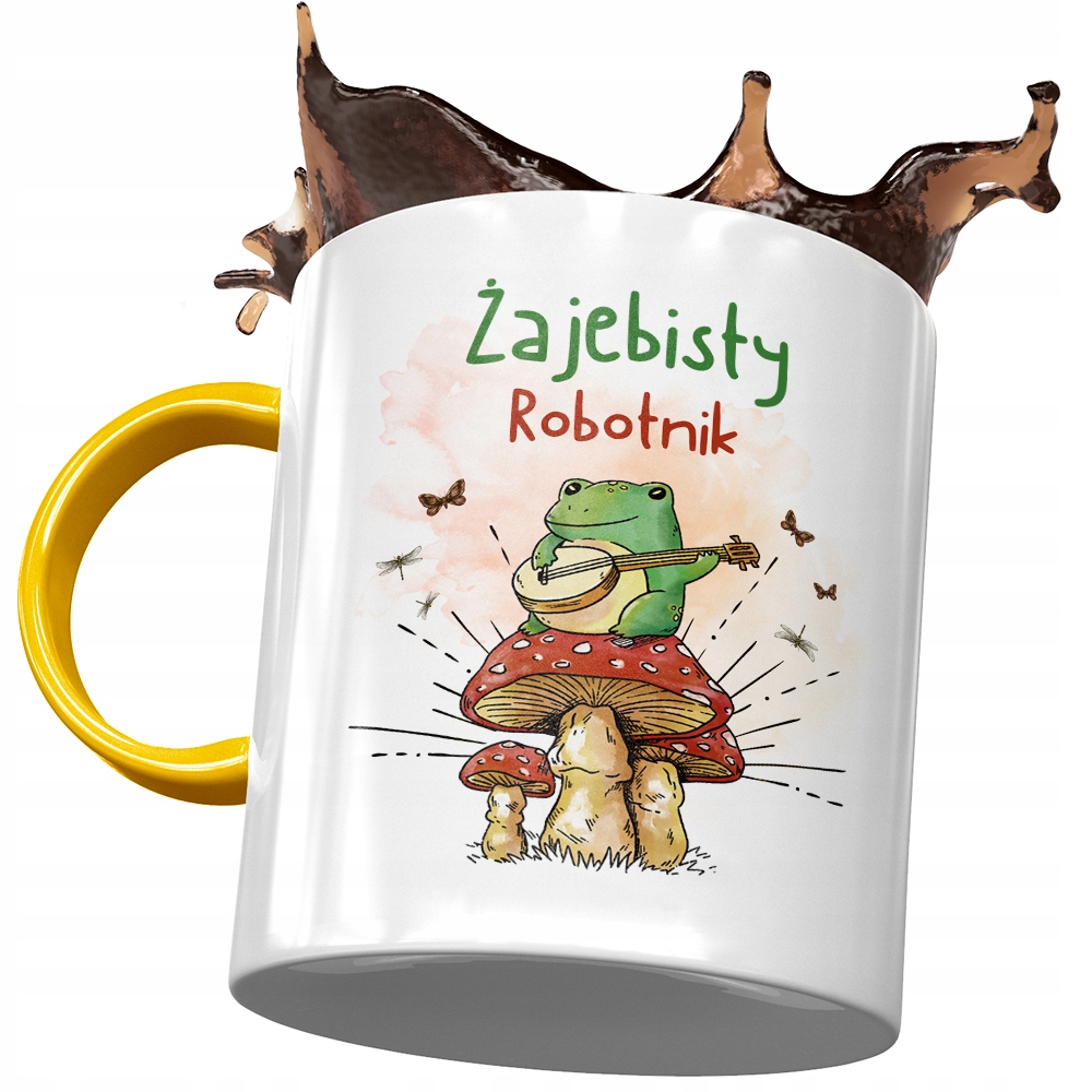 Kubek Żółty Dla Robotnika Żajebisty Robotnik Z Nadrukiem Ze Zdjęciem