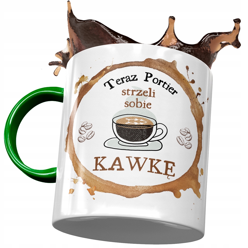 Kubek Zielony Dla Portiera Strzeli Sobie Kawkę Z Nadrukiem Ze Zdjęciem