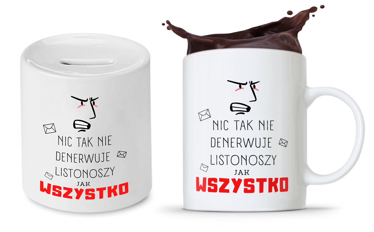 Dla Listonosza Zestaw Kubek + Skarbonka Prezent Z Nadrukiem Ze Zdjęciem
