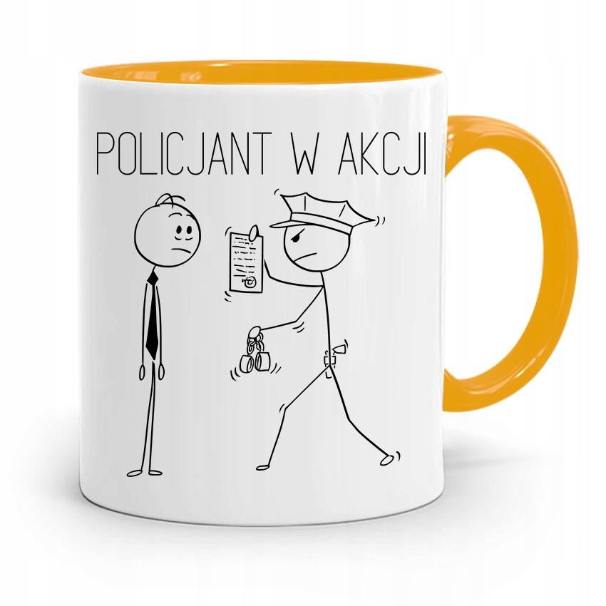 Kubek Żólty Dla Policjanta Policjantki W Akcji Z Nadrukiem Ze Zdjęciem