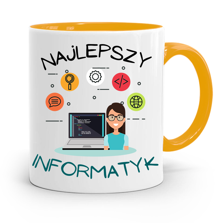 Kubek Żółty Informatyka Programisty Najlepszy Inf Z Nadrukiem Ze Zdjęciem