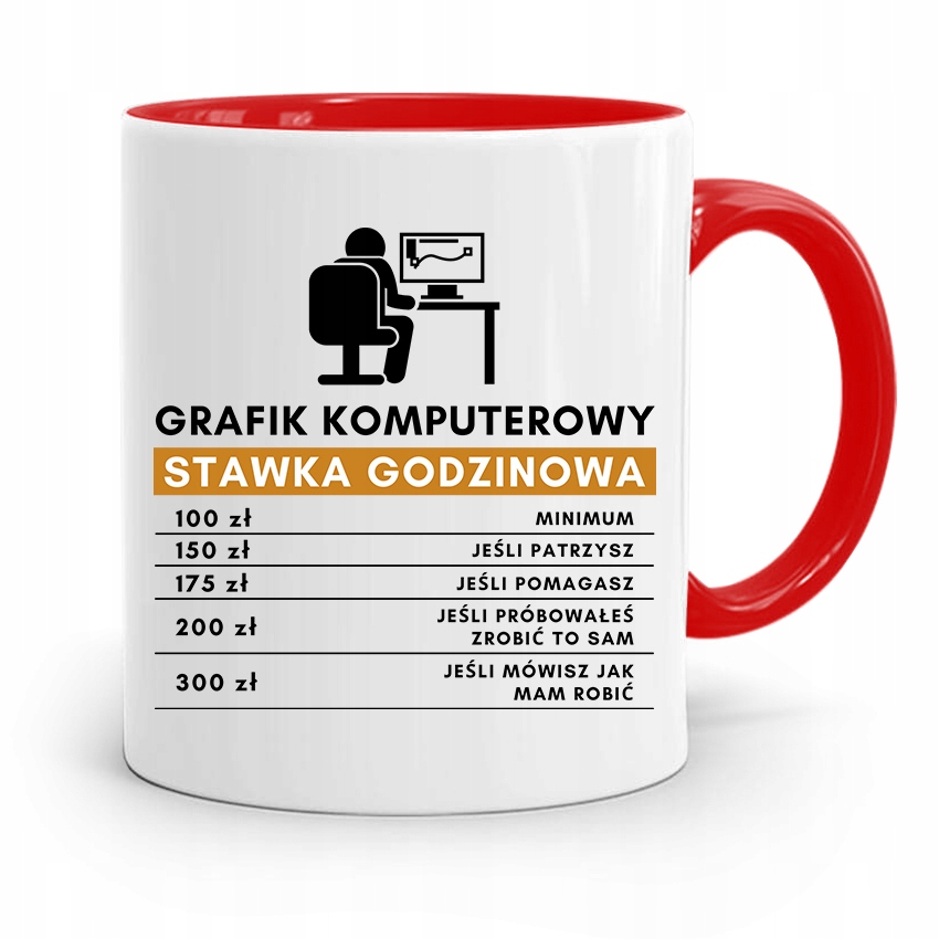Kubek Czerwony Dla Grafika Stawka Godzinowa Z Nadrukiem Ze Zdjęciem