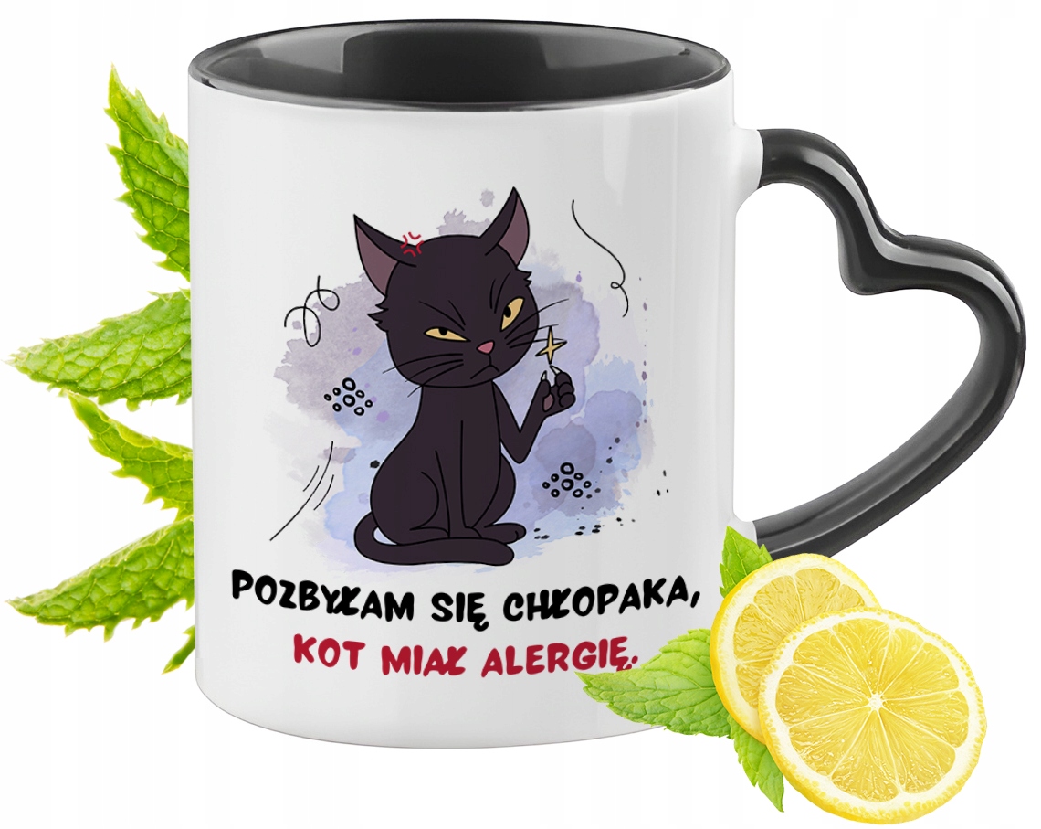 Kot Kotek Kotki Kubek Czarny Z Uszkiem W Kształcie Serca Na Prezent