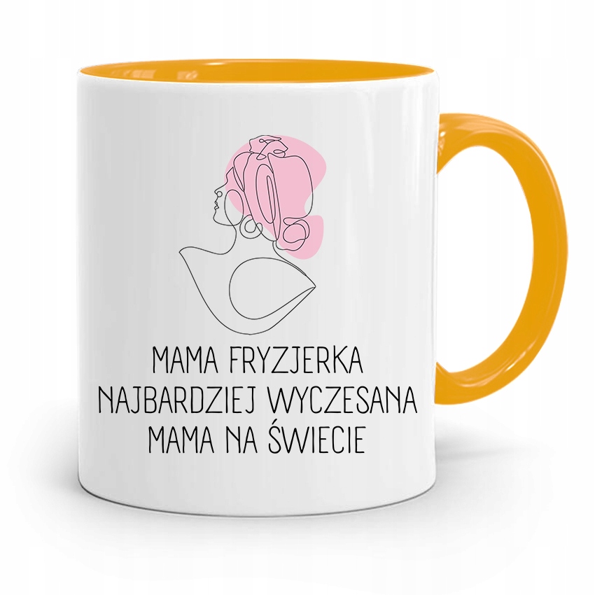 Kubek Żółty Prezent Urodzinowy Dla Mamy Fryzjerki Z Nadrukiem Ze Zdjęciem