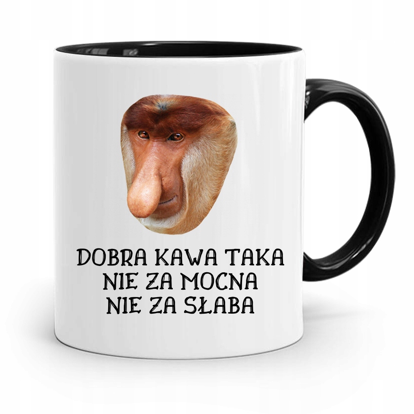 Kubek Czarny Nosacz Janusz Dobra Kawa Taka Prezent Z Nadrukiem Ze Zdjęciem