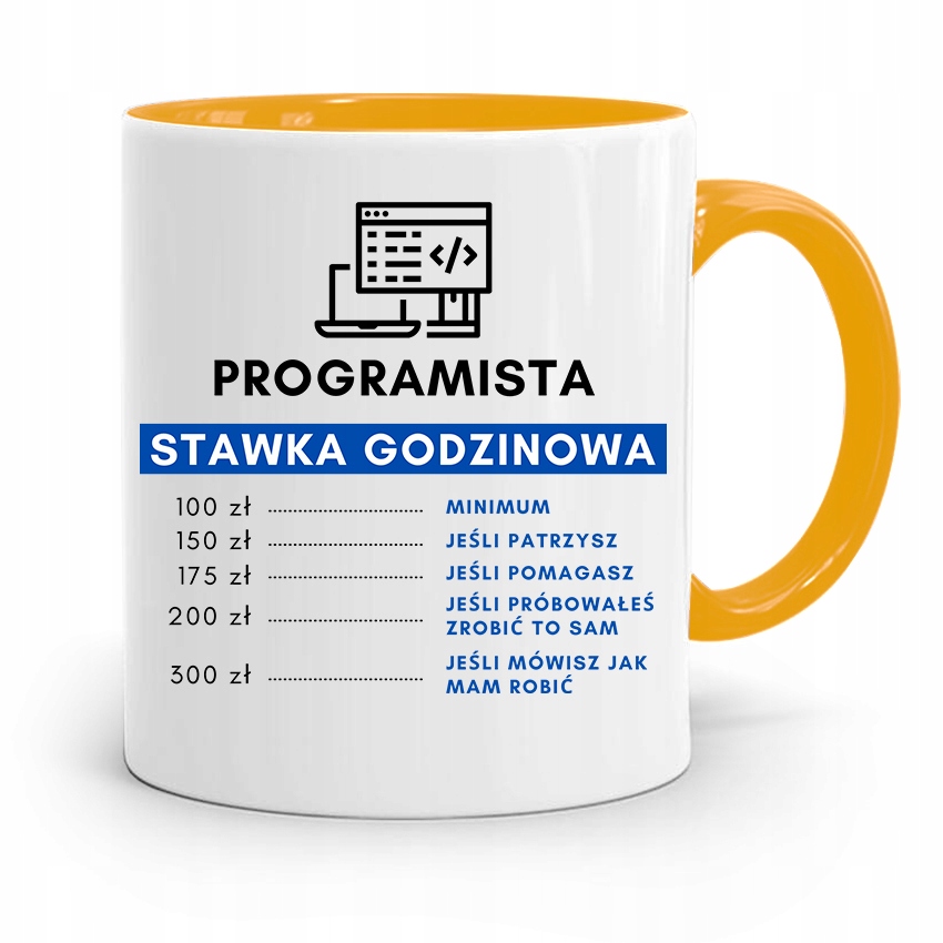 Kubek Żółty Informatyka Programisty Stawka H Z Nadrukiem Ze Zdjęciem