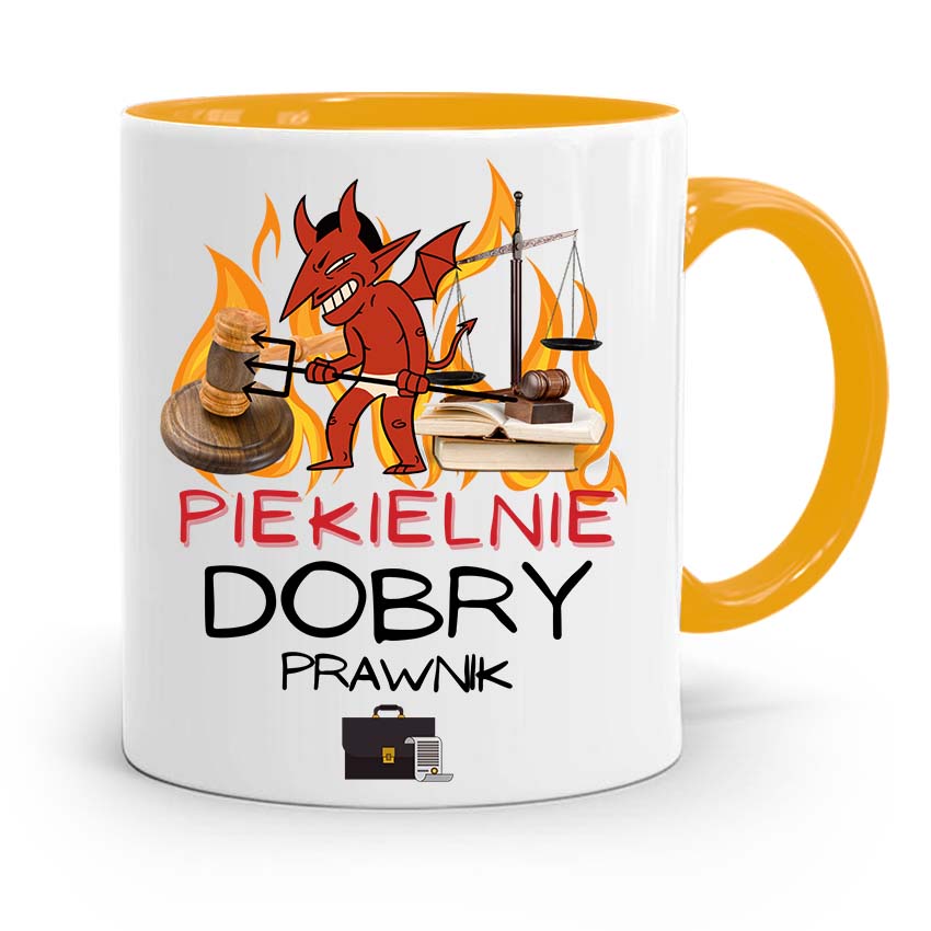 Kubek Żółty Dla Prawnika Piekielnie Dobry Prawnik Z Nadrukiem Ze Zdjęciem