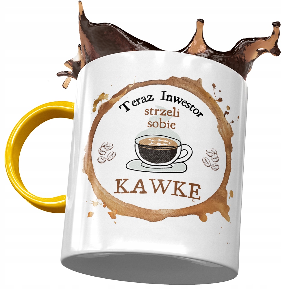 Kubek Żółty Dla Inwestora Strzeli Sobie Kawkę Z Nadrukiem Ze Zdjęciem