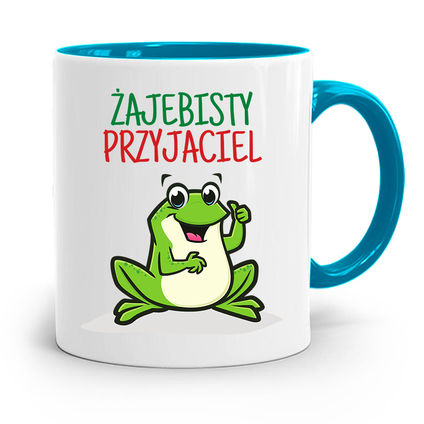 Kubek Błękitny Przyjaciela Żajebisty Pryjaciel Z Nadrukiem Ze Zdjęciem