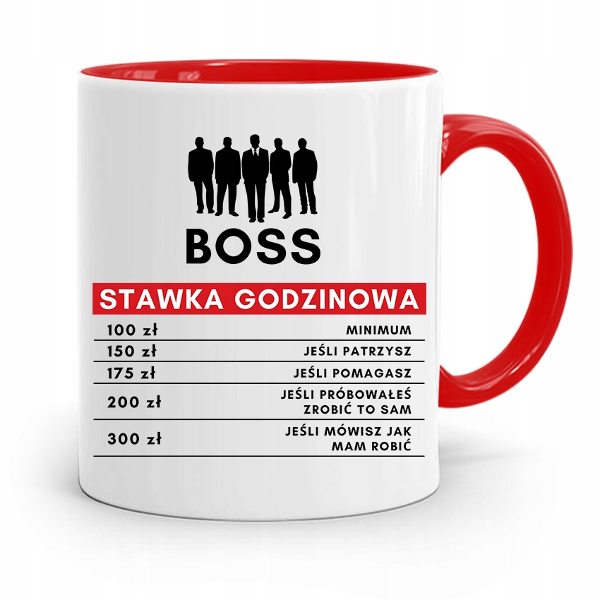 Kubek Czerwony Dla Szefa Stawka Godzinowa Prezent Z Nadrukiem Ze Zdjęciem