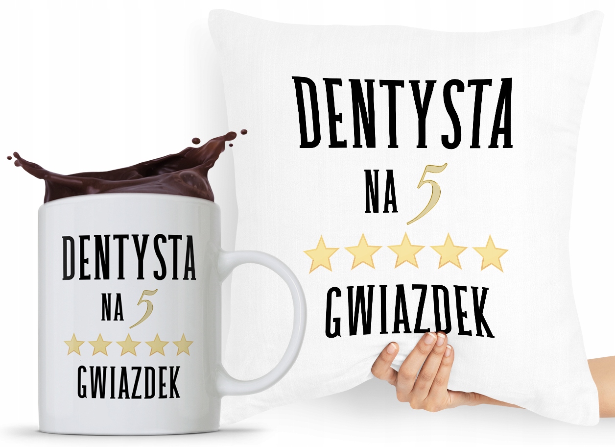 Zestaw Poduszka + Kubek Dla Dentysty Stomatologa Z Nadrukiem Ze Zdjęciem