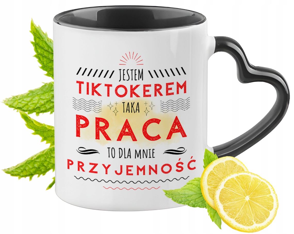 Dla Tiktokera Kubek Czarny Z Uszkiem W Kształcie Serca Na Prezent