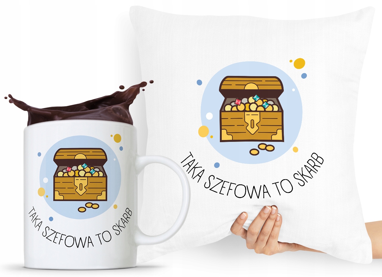 Zestaw Poduszka + Kubek Dla Szefa Szefowej Prezent Z Nadrukiem Ze Zdjęciem