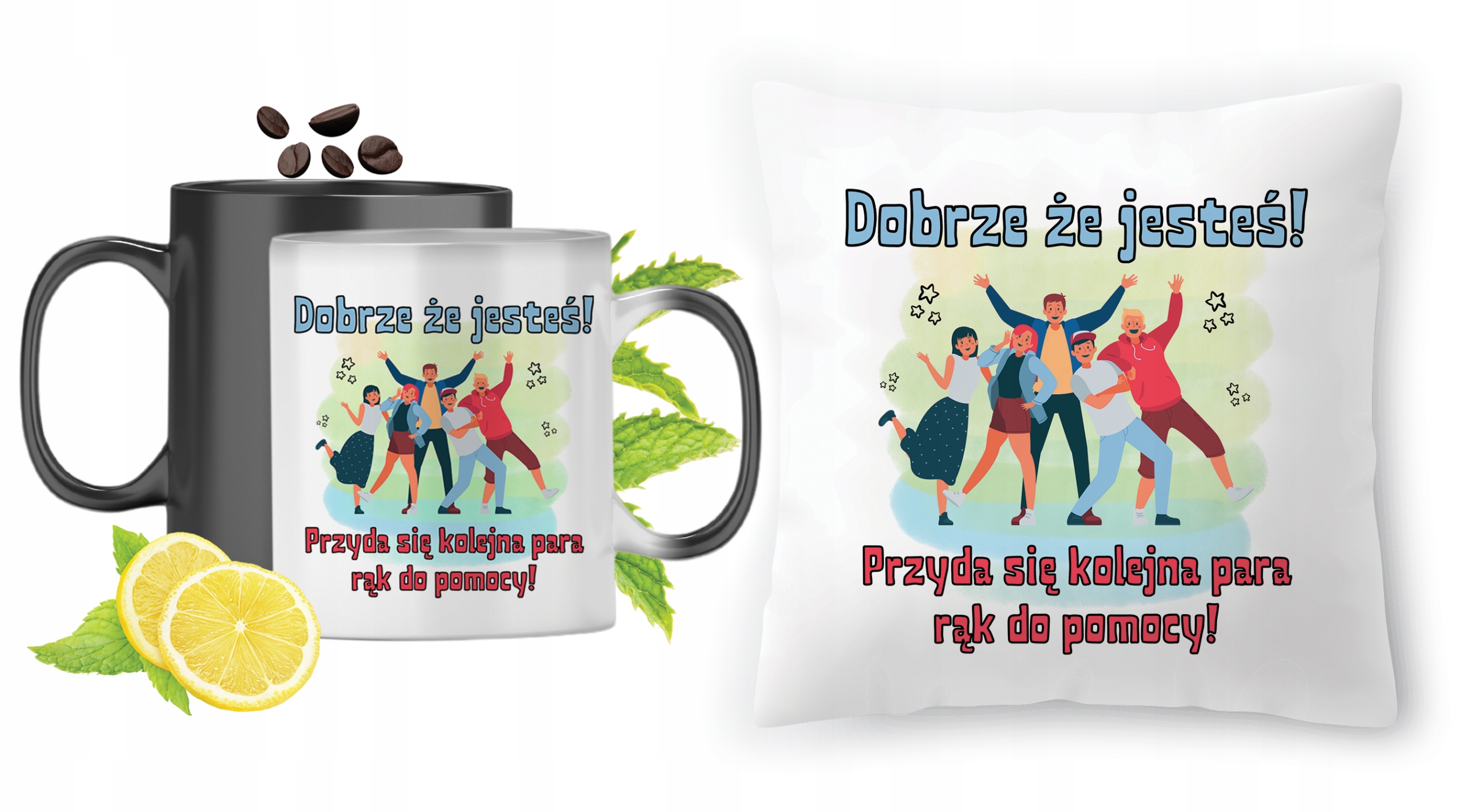 Na Powitanie W Pracy Zestaw Kubek Magiczny + Poduszka Z Nadrukiem Ze Zdjęci