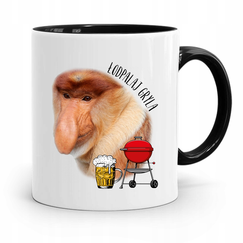 Kubek Czarny Śmieszny Nosacz Janusz Łodpalaj Gryla Z Nadrukiem Ze Zdjęciem