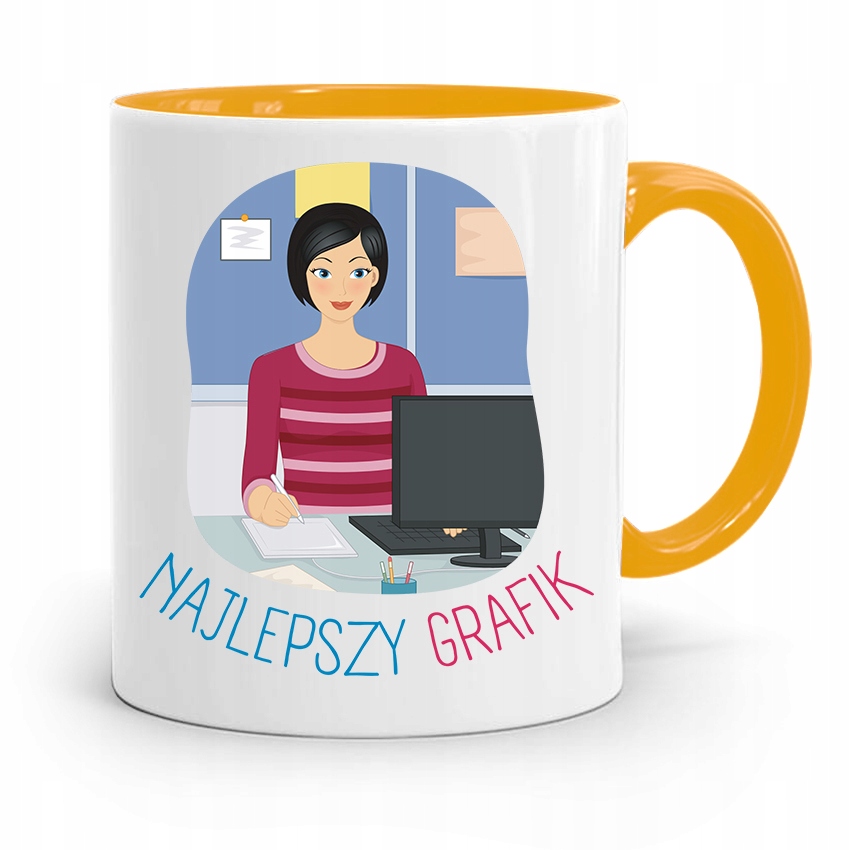 Kubek Żółty Prezent Dla Najlepszego Grafika Z Nadrukiem Ze Zdjęciem