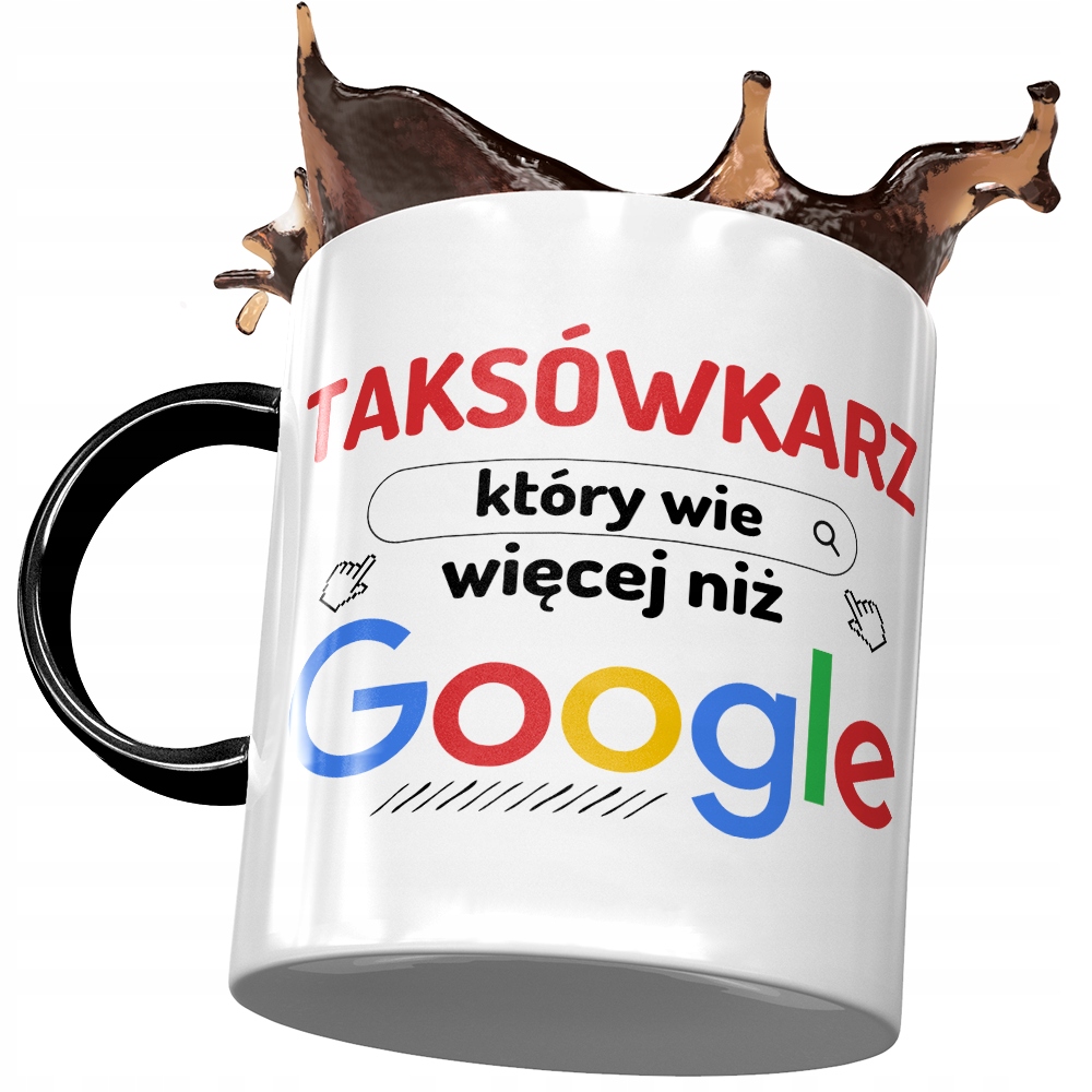 Kubek Czarny Dla Taksówkarza Wie Więcej Niż Google Z Nadrukiem Ze Zdjęciem