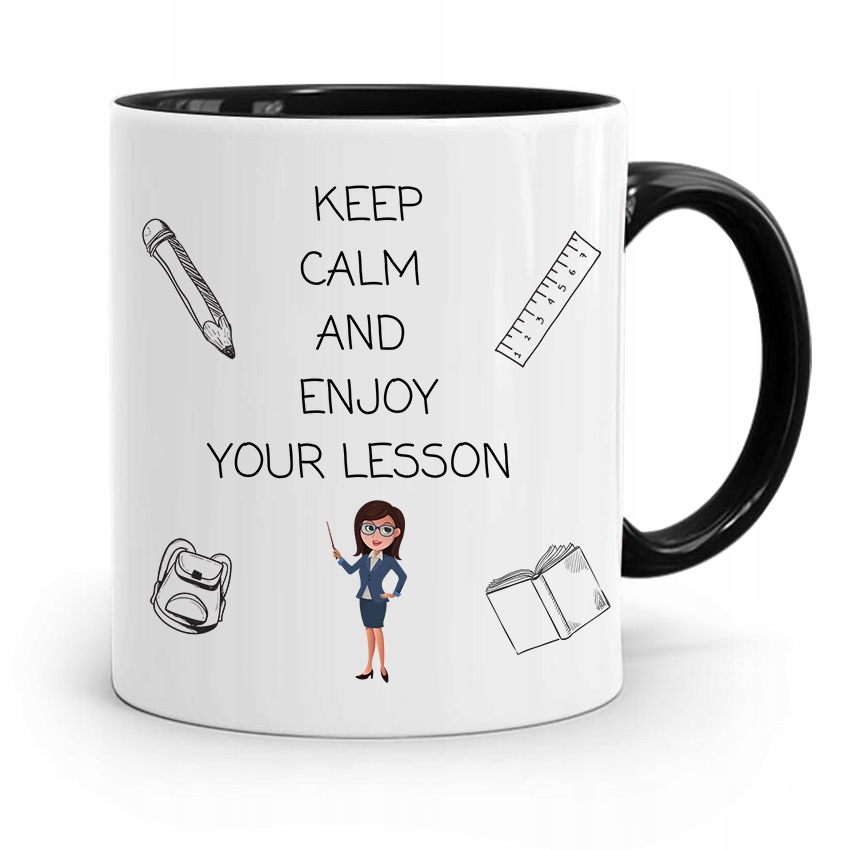 Kubek Czarny Prezent Dzień Nauczyciela Keep Calm Z Nadrukiem Ze Zdjęciem