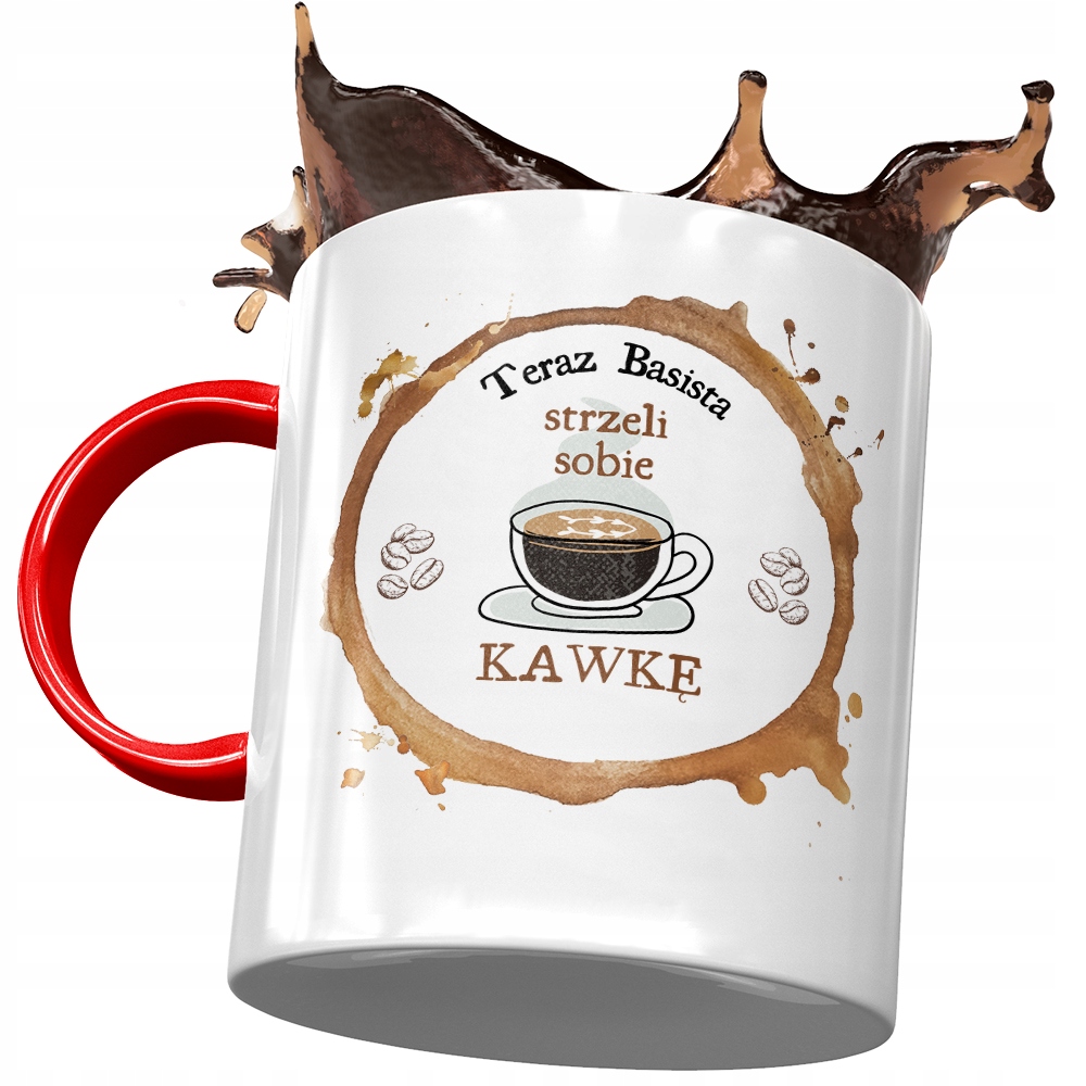 Kubek Czerwony Dla Basisty Strzeli Sobie Kawkę Z Nadrukiem Ze Zdjęciem