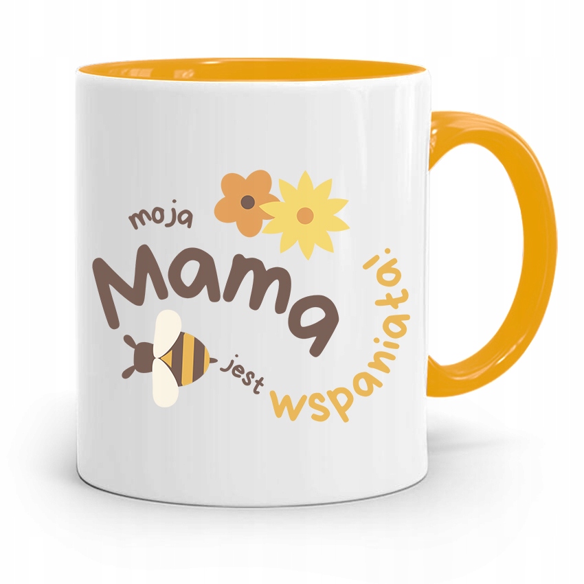 Kubek Żółty Prezent Dla Mamy Mama Jest Wspaniała! Z Nadrukiem Ze Zdjęciem