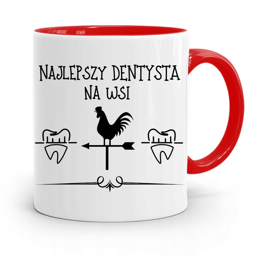 Kubek Czerwony Prezent Dentysty Najlepszy Na Wsi Z Nadrukiem Ze Zdjęciem