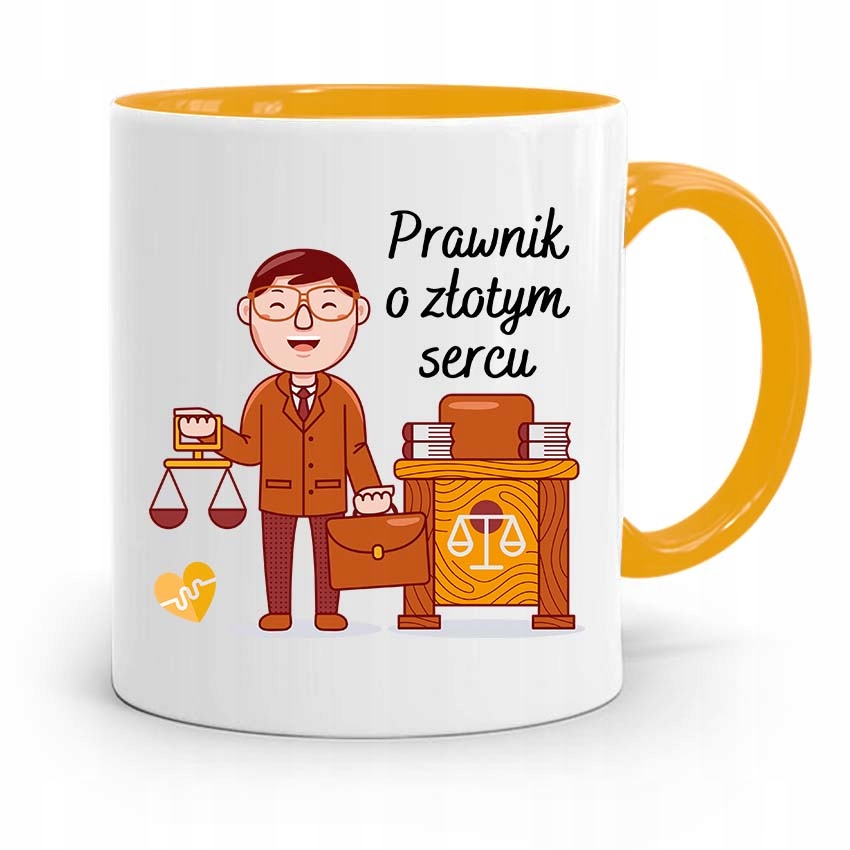 Kubek Żółty Prawnika Mecenasa O Złotym Sercu Z Nadrukiem Ze Zdjęciem